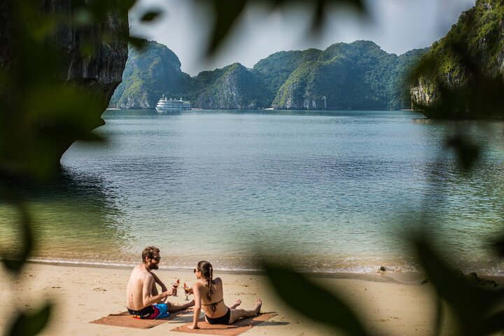 Scenic cruise through Halong Bay, Vietnam, featuring limestone karsts and traditional junk boats, photo 13 | wizardtrip