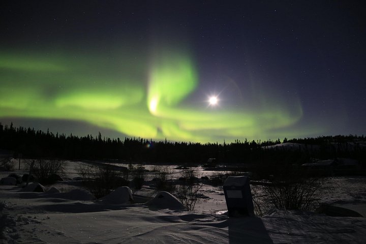 Turistas a observar a Aurora Boreal de um autocarro no Ingraham Trail em Yellowknife, Canadá, foto 9 | wizardtrip