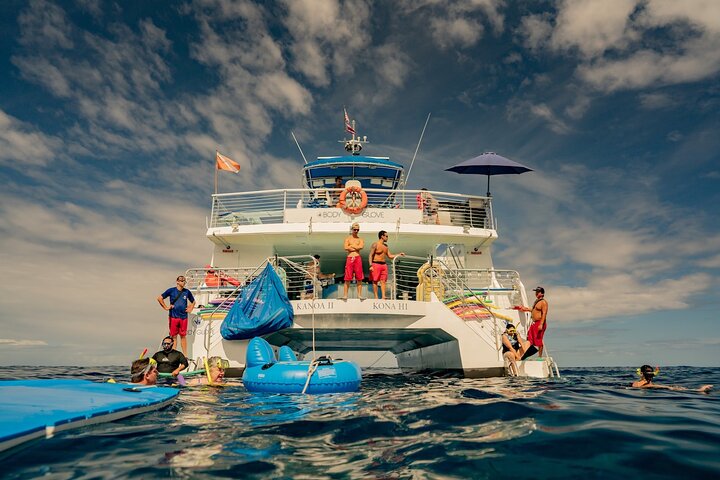 Luksus snorkling og delfinobservation ombord på en luksuskatamaran fra Kailua-Kona | wizardtrip