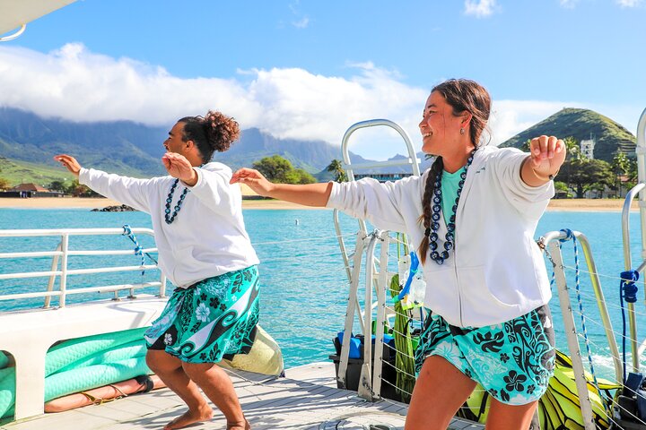 Njut av en naturskön kryssning för delfinskådning och snorkling utanför Oahus kust, Hawaii, med spännande vattenaktiviteter och inkluderad lunch, foto 6 | wizardtrip