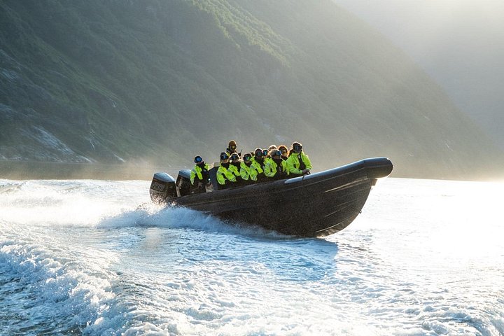 Snelle RIB-boottocht op het Geirangerfjord, Noorwegen, met watervallen en bergboerderijen, foto 13 | wizardtrip