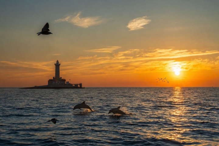 メドゥリンの夕日イルカクルーズ、カメンジャク岬とポレール灯台の景色、写真29 | wizardtrip