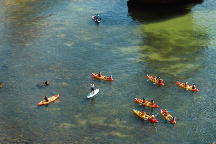 Excursion guidée en kayak explorant les grottes, plages et formations rocheuses de Benagil sur la côte de l'Algarve au Portugal, photo 6 | wizardtrip