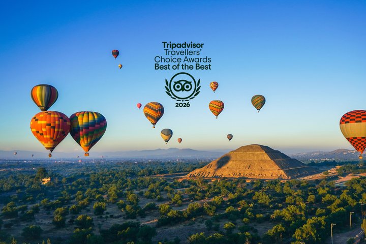 Vol en montgolfière au-dessus des pyramides de Teotihuacan avec petit-déjeuner dans une grotte et prise en charge à Mexico | wizardtrip