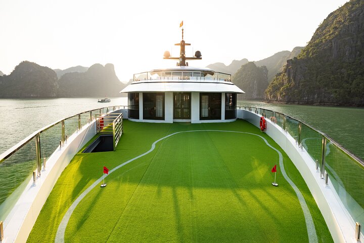 Luxury Hera Cruise navigating through the stunning karst formations of Halong Bay, Vietnam, photo 37 | wizardtrip