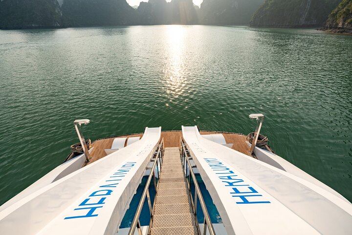 Luxury Hera Cruise navigating through the stunning karst formations of Halong Bay, Vietnam, photo 40 | wizardtrip