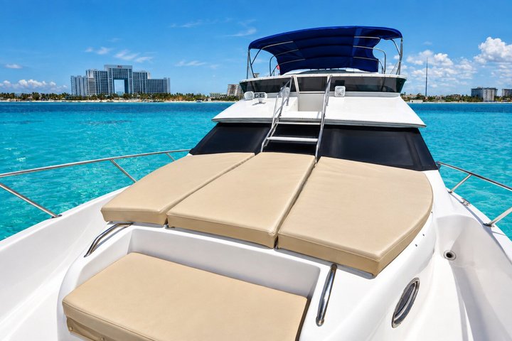 Luxury private yacht rental in Cancun with crew, offering Caribbean sea tours and water activities, photo 10 | wizardtrip