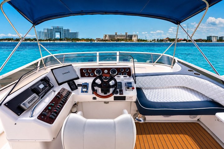 Luxury private yacht rental in Cancun with crew, offering Caribbean sea tours and water activities, photo 12 | wizardtrip