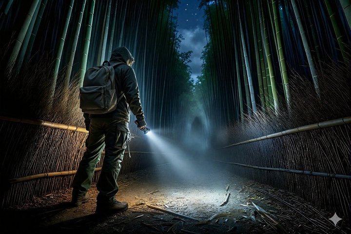 Visite nocturne dans la forêt de bambous sombre d'Arashiyama à Kyoto, Japon, avec des légendes étranges, photo 9 | wizardtrip