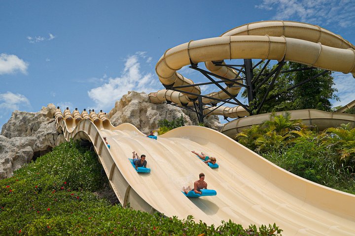Een levendig waterpark met glijbanen, een cenote en weelderige tropische omgeving in Punta Cana, foto 37 | wizardtrip