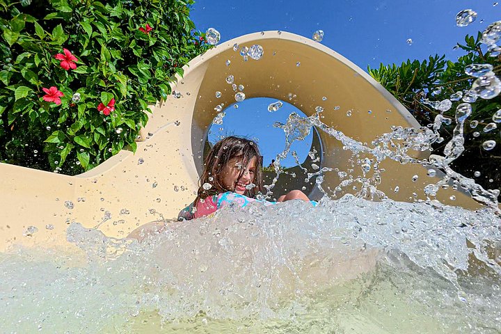 Een levendig waterpark met glijbanen, een cenote en weelderige tropische omgeving in Punta Cana, foto 44 | wizardtrip