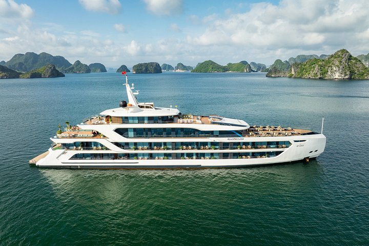 Luxe cruise die door de prachtige kalkstenen karsten van Halong Bay, Vietnam vaart, foto 16 | wizardtrip