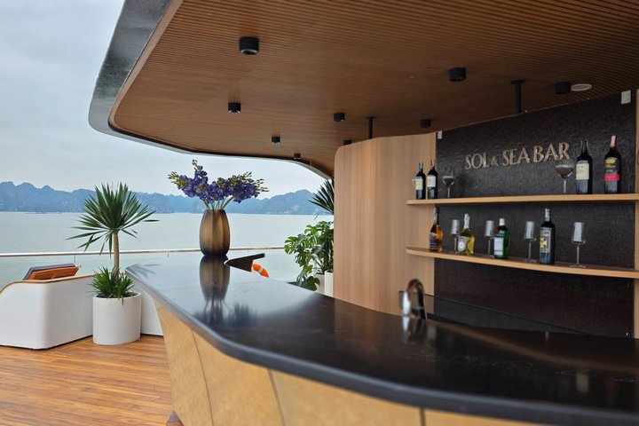 Luxe cruise die door de prachtige kalkstenen karsten van Halong Bay, Vietnam vaart, foto 45 | wizardtrip