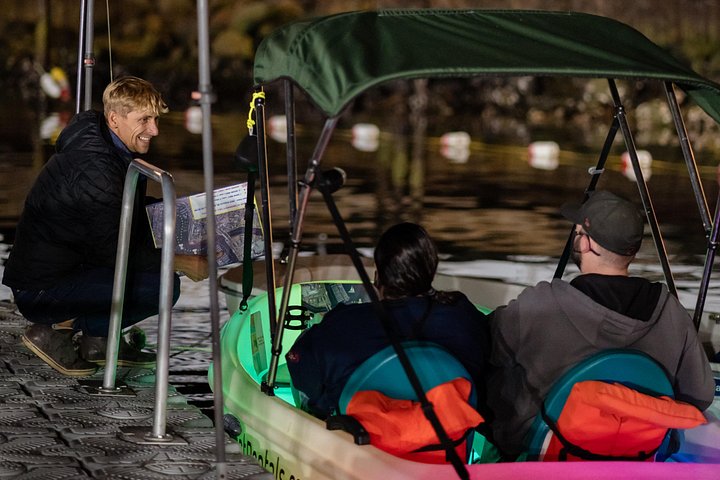 Nattlig pedalbåtutleie i San Diego Bay med neonlys og utsikt over byens skyline, foto 6 | wizardtrip