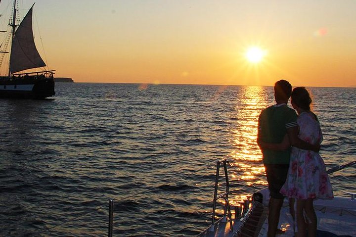 Sunset Sailing Catamaran Cruise in Santorini with BBQ and Drinks | wizardtrip