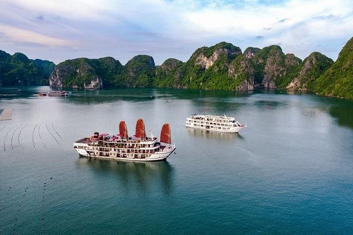 Luxe 5-sterren cruise die door de prachtige kalkstenen karstgebergtes van Ha Long Bay en Lan Ha Bay, Vietnam vaart, foto 26 | wizardtrip